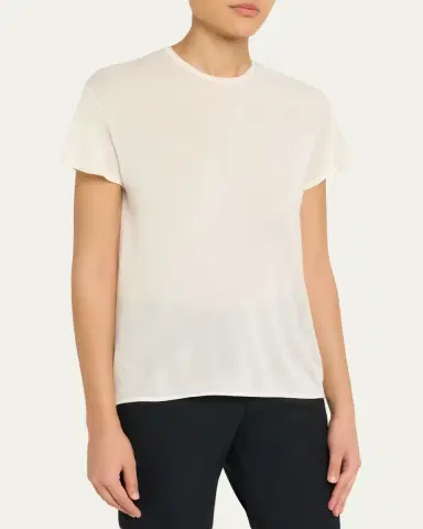 Toteme Short-Sleeved ilk and Cotton T-Shirt | Thumbnail 4 Toteme Short-Sleeved ilk and Cotton T-Shirt | Thumbnail 4