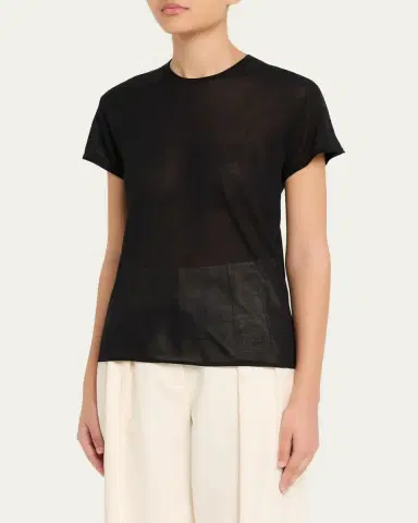 Toteme Short-Sleeved ilk and Cotton T-Shirt | Thumbnail 9 Toteme Short-Sleeved ilk and Cotton T-Shirt | Thumbnail 9