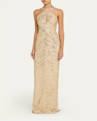 PAMELLA ROLAND Embellished Tulle Halter Gown | Thumbnail 4 PAMELLA ROLAND Embellished Tulle Halter Gown | Thumbnail 4