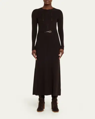 Gabriela Hearst Imagene Ribbed Long-Sleeve Midi Dress With Belt | Thumbnail 2 Gabriela Hearst Imagene Ribbed Long-Sleeve Midi Dress With Belt | Thumbnail 2