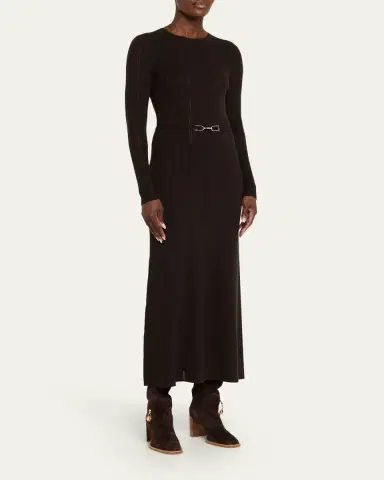 Gabriela Hearst Imagene Ribbed Long-Sleeve Midi Dress With Belt | Thumbnail 4 Gabriela Hearst Imagene Ribbed Long-Sleeve Midi Dress With Belt | Thumbnail 4