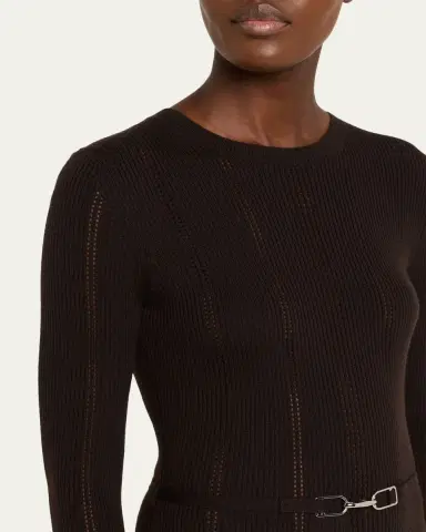 Gabriela Hearst Imagene Ribbed Long-Sleeve Midi Dress With Belt | Thumbnail 5 Gabriela Hearst Imagene Ribbed Long-Sleeve Midi Dress With Belt | Thumbnail 5