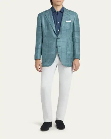 Kiton Men's Pique Button-Down Shirt with Bar Tack Pocket | Thumbnail 2 Kiton Men's Pique Button-Down Shirt with Bar Tack Pocket | Thumbnail 2