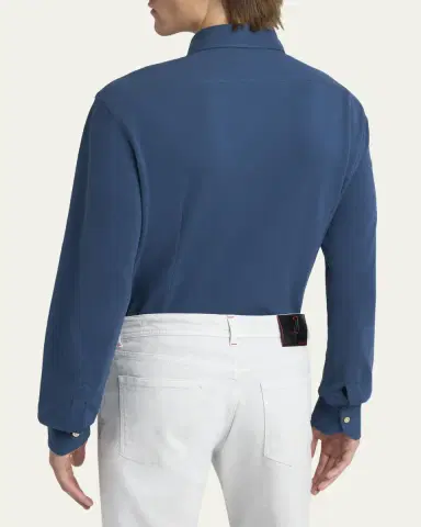 Kiton Men's Pique Button-Down Shirt with Bar Tack Pocket | Thumbnail 3 Kiton Men's Pique Button-Down Shirt with Bar Tack Pocket | Thumbnail 3