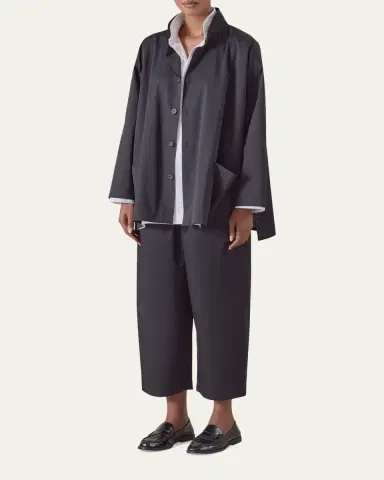 Eskandar Slim A-Line Double Stand-Collar Shirt With Stepped Insert (Long Length) | Thumbnail 2 Eskandar Slim A-Line Double Stand-Collar Shirt With Stepped Insert (Long Length) | Thumbnail 2