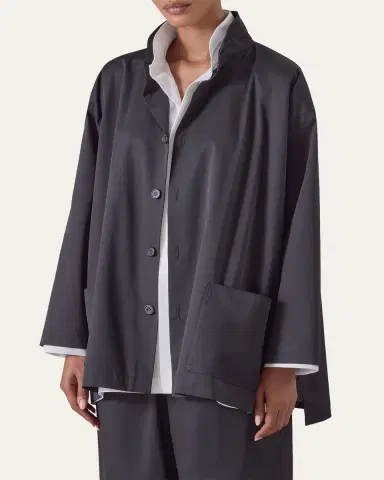 Eskandar Slim A-Line Double Stand-Collar Shirt With Stepped Insert (Long Length) | Thumbnail 4 Eskandar Slim A-Line Double Stand-Collar Shirt With Stepped Insert (Long Length) | Thumbnail 4