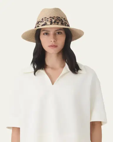 Eugenia Kim Courtney Animal-Print Sash Woven Packable Fedora | Thumbnail 2 Eugenia Kim Courtney Animal-Print Sash Woven Packable Fedora | Thumbnail 2