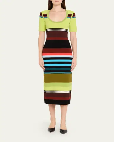 CHRISTOPHER JOHN ROGERS Striped Short-Sleeve Midi Dress | Thumbnail 2 CHRISTOPHER JOHN ROGERS Striped Short-Sleeve Midi Dress | Thumbnail 2