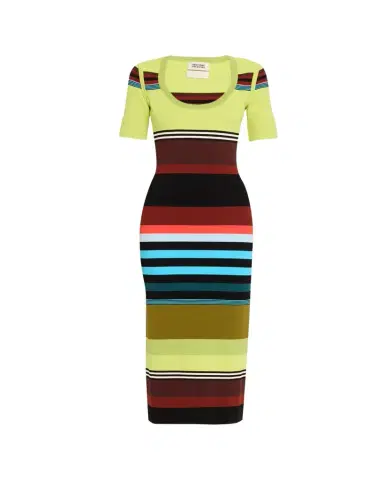 CHRISTOPHER JOHN ROGERS Striped Short-Sleeve Midi Dress | Thumbnail 1 CHRISTOPHER JOHN ROGERS Striped Short-Sleeve Midi Dress | Thumbnail 1