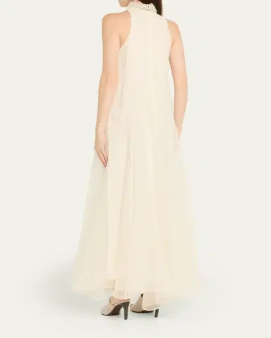 Brunello Cucinelli Crispy Silk Chiffon Drop-Waist Sleeveless Maxi Dress | Thumbnail 3 Brunello Cucinelli Crispy Silk Chiffon Drop-Waist Sleeveless Maxi Dress | Thumbnail 3