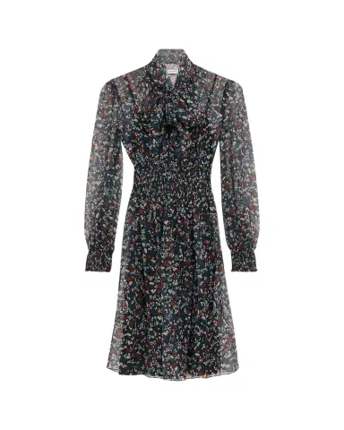 Burberry Disty Floral-Print Silk Creponne Bow-Neck Long-Sleeve Dress | Thumbnail 1 Burberry Disty Floral-Print Silk Creponne Bow-Neck Long-Sleeve Dress | Thumbnail 1