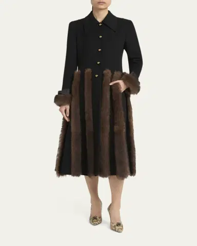 Valentino Garavani Sheep Shearling-Trim Single-Breasted Cashmere Coat | Thumbnail 2 Valentino Garavani Sheep Shearling-Trim Single-Breasted Cashmere Coat | Thumbnail 2