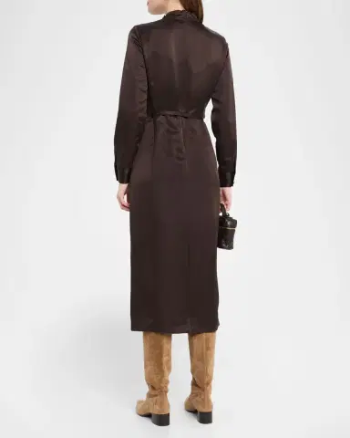 Gabriela Hearst Josef Draped Textured Silk Long-Sleeve Midi Dress With Belt | Thumbnail 11 Gabriela Hearst Josef Draped Textured Silk Long-Sleeve Midi Dress With Belt | Thumbnail 11