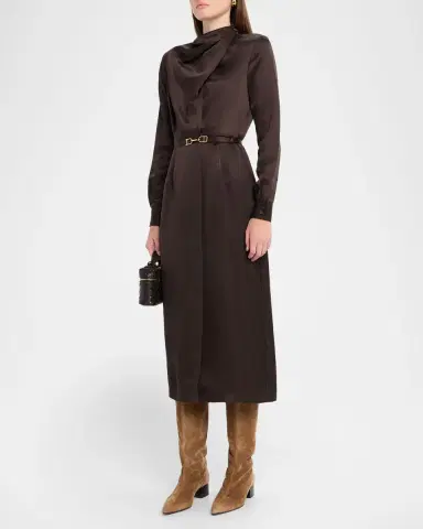 Gabriela Hearst Josef Draped Textured Silk Long-Sleeve Midi Dress With Belt | Thumbnail 12 Gabriela Hearst Josef Draped Textured Silk Long-Sleeve Midi Dress With Belt | Thumbnail 12