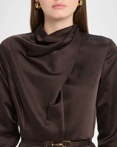 Gabriela Hearst Josef Draped Textured Silk Long-Sleeve Midi Dress With Belt | Thumbnail 13 Gabriela Hearst Josef Draped Textured Silk Long-Sleeve Midi Dress With Belt | Thumbnail 13