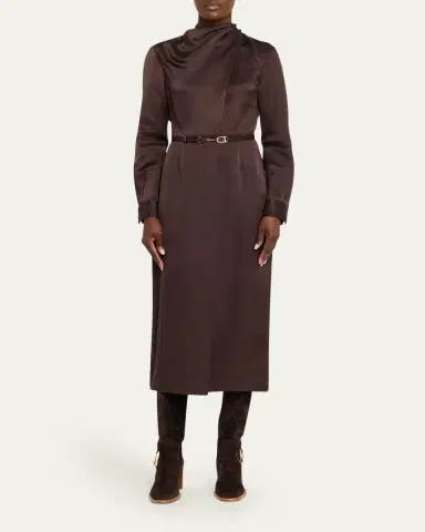 Gabriela Hearst Josef Draped Textured Silk Long-Sleeve Midi Dress With Belt | Thumbnail 15 Gabriela Hearst Josef Draped Textured Silk Long-Sleeve Midi Dress With Belt | Thumbnail 15