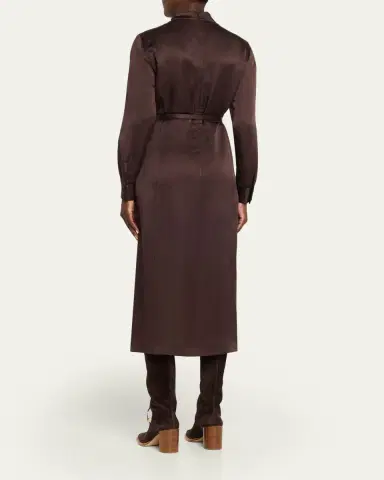 Gabriela Hearst Josef Draped Textured Silk Long-Sleeve Midi Dress With Belt | Thumbnail 16 Gabriela Hearst Josef Draped Textured Silk Long-Sleeve Midi Dress With Belt | Thumbnail 16