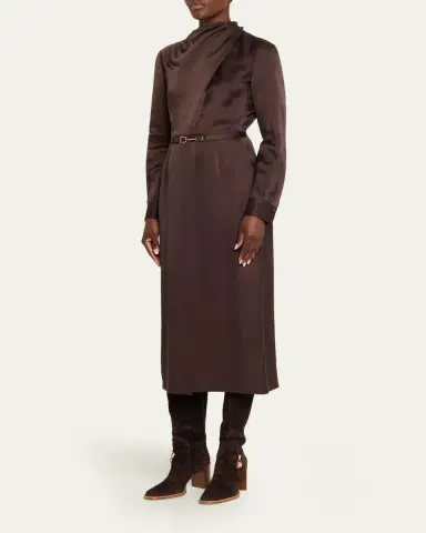Gabriela Hearst Josef Draped Textured Silk Long-Sleeve Midi Dress With Belt | Thumbnail 17 Gabriela Hearst Josef Draped Textured Silk Long-Sleeve Midi Dress With Belt | Thumbnail 17