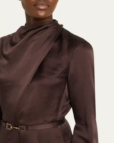 Gabriela Hearst Josef Draped Textured Silk Long-Sleeve Midi Dress With Belt | Thumbnail 18 Gabriela Hearst Josef Draped Textured Silk Long-Sleeve Midi Dress With Belt | Thumbnail 18