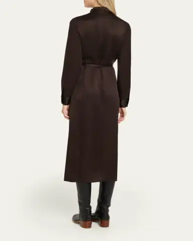 Gabriela Hearst Josef Draped Textured Silk Long-Sleeve Midi Dress With Belt | Thumbnail 3 Gabriela Hearst Josef Draped Textured Silk Long-Sleeve Midi Dress With Belt | Thumbnail 3