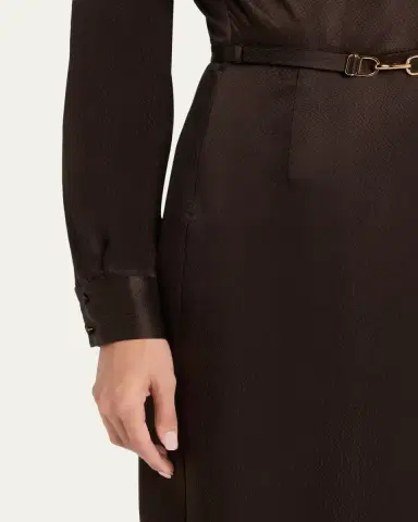 Gabriela Hearst Josef Draped Textured Silk Long-Sleeve Midi Dress With Belt | Thumbnail 5 Gabriela Hearst Josef Draped Textured Silk Long-Sleeve Midi Dress With Belt | Thumbnail 5