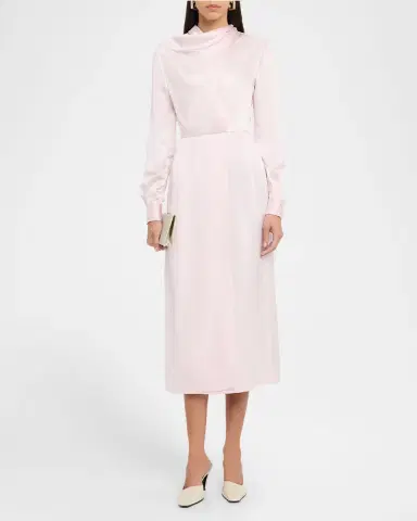 Gabriela Hearst Josef Draped Textured Silk Long-Sleeve Midi Dress With Belt | Thumbnail 6 Gabriela Hearst Josef Draped Textured Silk Long-Sleeve Midi Dress With Belt | Thumbnail 6
