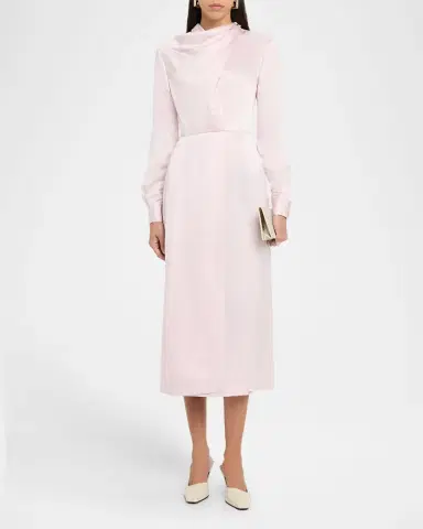 Gabriela Hearst Josef Draped Textured Silk Long-Sleeve Midi Dress With Belt | Thumbnail 8 Gabriela Hearst Josef Draped Textured Silk Long-Sleeve Midi Dress With Belt | Thumbnail 8