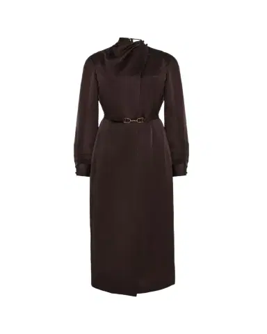 Gabriela Hearst Josef Draped Textured Silk Long-Sleeve Midi Dress With Belt | Thumbnail 1 Gabriela Hearst Josef Draped Textured Silk Long-Sleeve Midi Dress With Belt | Thumbnail 1