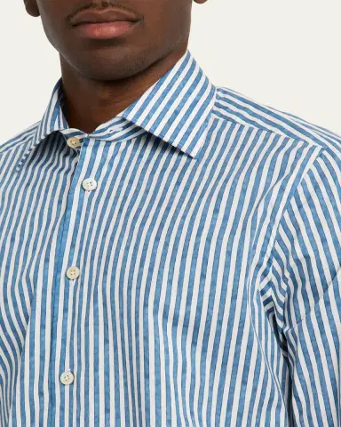 Kiton Men's Cotton-Stretch Stripe Button-Down Shirt | Thumbnail 5 Kiton Men's Cotton-Stretch Stripe Button-Down Shirt | Thumbnail 5