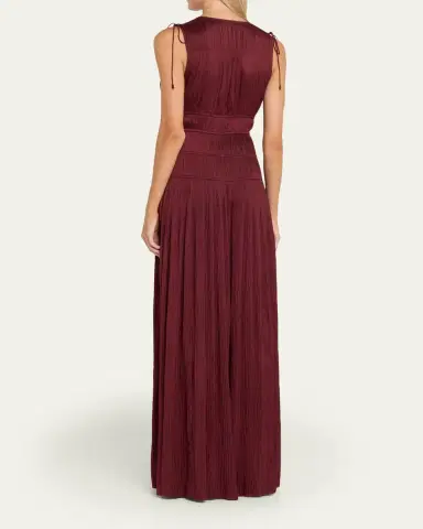 Ulla Johnson Tasneem Pleated Deep-V Satin Gown | Thumbnail 3 Ulla Johnson Tasneem Pleated Deep-V Satin Gown | Thumbnail 3