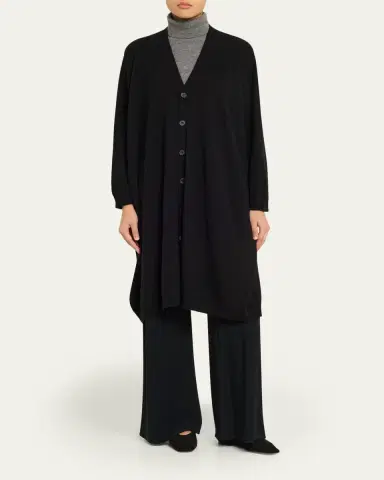 Eskandar Cashmere Wide V Neck Cardigan - 3/4 Length | Thumbnail 2 Eskandar Cashmere Wide V Neck Cardigan - 3/4 Length | Thumbnail 2