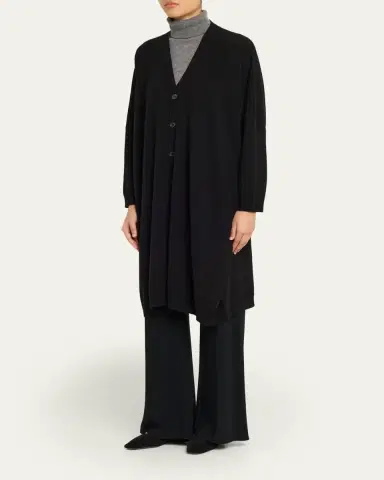 Eskandar Cashmere Wide V Neck Cardigan - 3/4 Length | Thumbnail 4 Eskandar Cashmere Wide V Neck Cardigan - 3/4 Length | Thumbnail 4