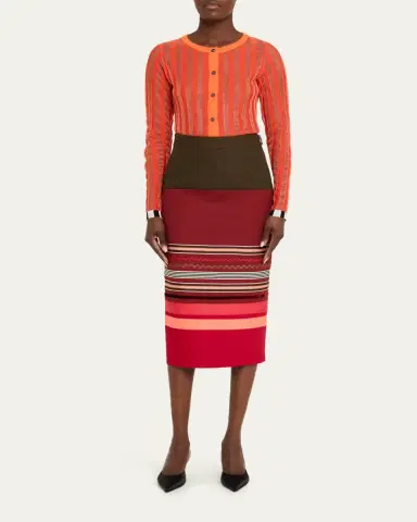 CHRISTOPHER JOHN ROGERS Metallic Pleated Knit Crewneck Cardigan | Thumbnail 2 CHRISTOPHER JOHN ROGERS Metallic Pleated Knit Crewneck Cardigan | Thumbnail 2