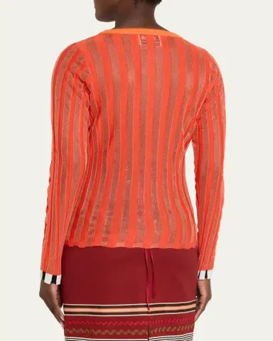 CHRISTOPHER JOHN ROGERS Metallic Pleated Knit Crewneck Cardigan | Thumbnail 3 CHRISTOPHER JOHN ROGERS Metallic Pleated Knit Crewneck Cardigan | Thumbnail 3