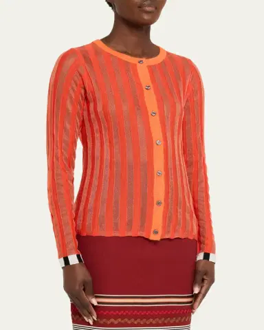 CHRISTOPHER JOHN ROGERS Metallic Pleated Knit Crewneck Cardigan | Thumbnail 4 CHRISTOPHER JOHN ROGERS Metallic Pleated Knit Crewneck Cardigan | Thumbnail 4