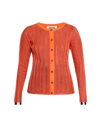 CHRISTOPHER JOHN ROGERS Metallic Pleated Knit Crewneck Cardigan | Thumbnail 1 CHRISTOPHER JOHN ROGERS Metallic Pleated Knit Crewneck Cardigan | Thumbnail 1