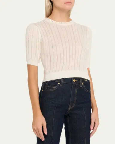 Ulla Johnson Gemma Puff-Sleeve Pointelle Knit Top | Thumbnail 4 Ulla Johnson Gemma Puff-Sleeve Pointelle Knit Top | Thumbnail 4