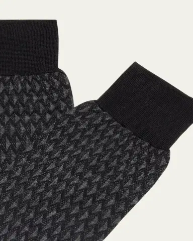 Bresciani Men's Cotton-Stretch Geometric Mid-Calf Socks | Thumbnail 2 Bresciani Men's Cotton-Stretch Geometric Mid-Calf Socks | Thumbnail 2
