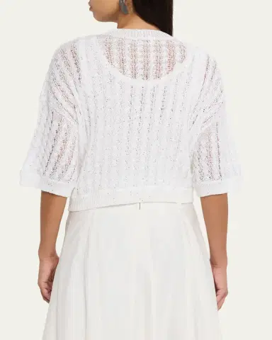 Brunello Cucinelli Linen Pailette Charming Cable-Knit Cardigan | Thumbnail 3 Brunello Cucinelli Linen Pailette Charming Cable-Knit Cardigan | Thumbnail 3
