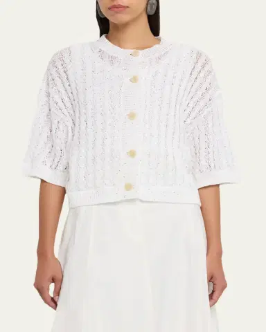 Brunello Cucinelli Linen Pailette Charming Cable-Knit Cardigan | Thumbnail 4 Brunello Cucinelli Linen Pailette Charming Cable-Knit Cardigan | Thumbnail 4
