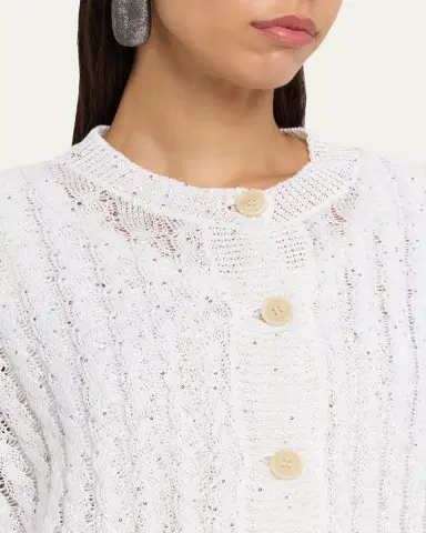 Brunello Cucinelli Linen Pailette Charming Cable-Knit Cardigan | Thumbnail 5 Brunello Cucinelli Linen Pailette Charming Cable-Knit Cardigan | Thumbnail 5