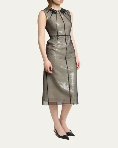 Erdem Embellished Organza Sleeveless Sequin Midi Dress | Thumbnail 4 Erdem Embellished Organza Sleeveless Sequin Midi Dress | Thumbnail 4