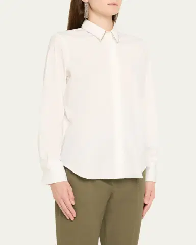 Brunello Cucinelli Monili-Trim Cotton Poplin Button-Down Shirt | Thumbnail 4 Brunello Cucinelli Monili-Trim Cotton Poplin Button-Down Shirt | Thumbnail 4