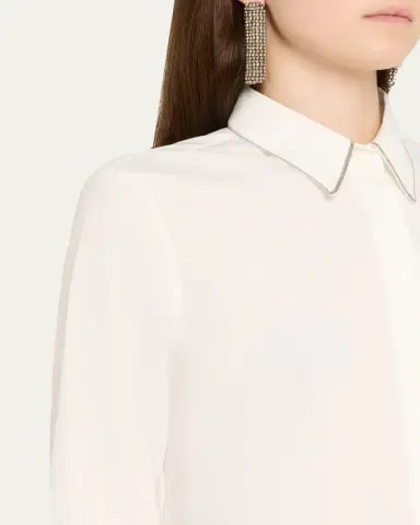 Brunello Cucinelli Monili-Trim Cotton Poplin Button-Down Shirt | Thumbnail 5 Brunello Cucinelli Monili-Trim Cotton Poplin Button-Down Shirt | Thumbnail 5