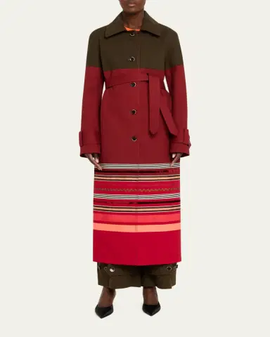 Christopher John Rogers Embroidered Stripe Belted Long Trench Coat | Thumbnail 2 Christopher John Rogers Embroidered Stripe Belted Long Trench Coat | Thumbnail 2