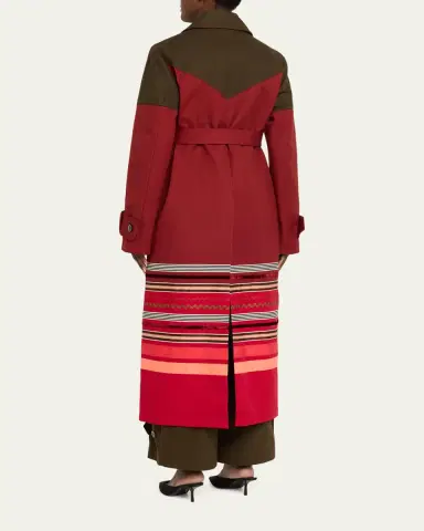Christopher John Rogers Embroidered Stripe Belted Long Trench Coat | Thumbnail 3 Christopher John Rogers Embroidered Stripe Belted Long Trench Coat | Thumbnail 3