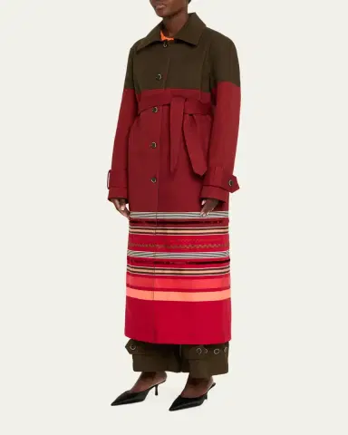 Christopher John Rogers Embroidered Stripe Belted Long Trench Coat | Thumbnail 4 Christopher John Rogers Embroidered Stripe Belted Long Trench Coat | Thumbnail 4