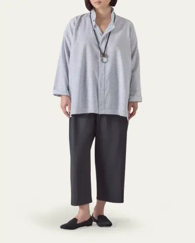 Eskandar Slim A-Line Shirt With Double Stand Collar And Stepped Insert (Long Length) | Thumbnail 2 Eskandar Slim A-Line Shirt With Double Stand Collar And Stepped Insert (Long Length) | Thumbnail 2