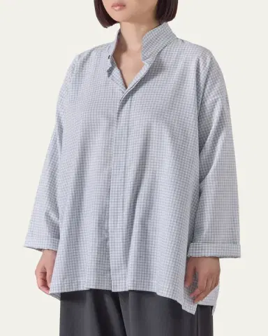 Eskandar Slim A-Line Shirt With Double Stand Collar And Stepped Insert (Long Length) | Thumbnail 4 Eskandar Slim A-Line Shirt With Double Stand Collar And Stepped Insert (Long Length) | Thumbnail 4