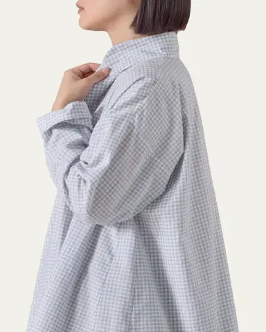Eskandar Slim A-Line Shirt With Double Stand Collar And Stepped Insert (Long Length) | Thumbnail 5 Eskandar Slim A-Line Shirt With Double Stand Collar And Stepped Insert (Long Length) | Thumbnail 5